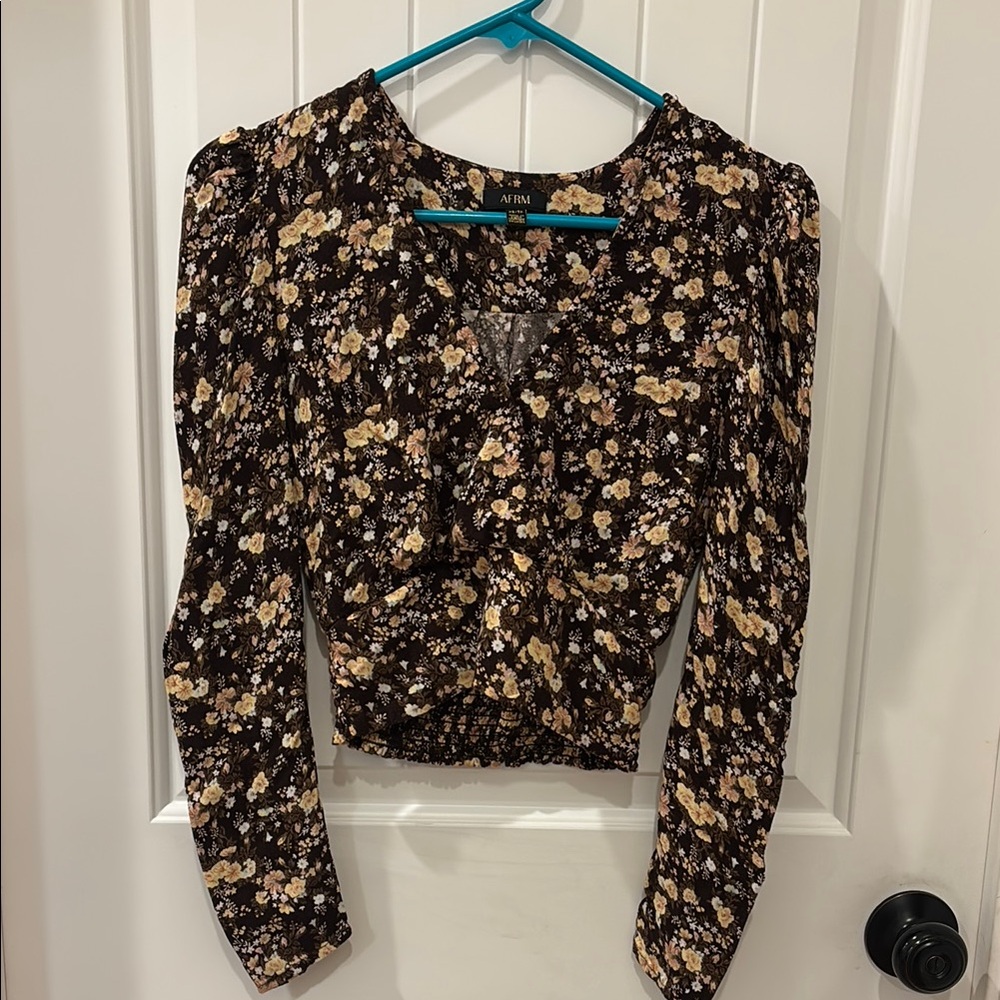 AFRM Black Fitted Ruched Blouse